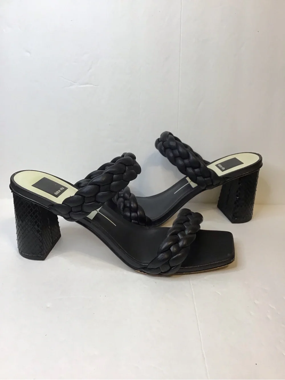 DOLCE VITA Women’s Black Braided Double-Strap Square Toe Block Heel Sandals 9.5